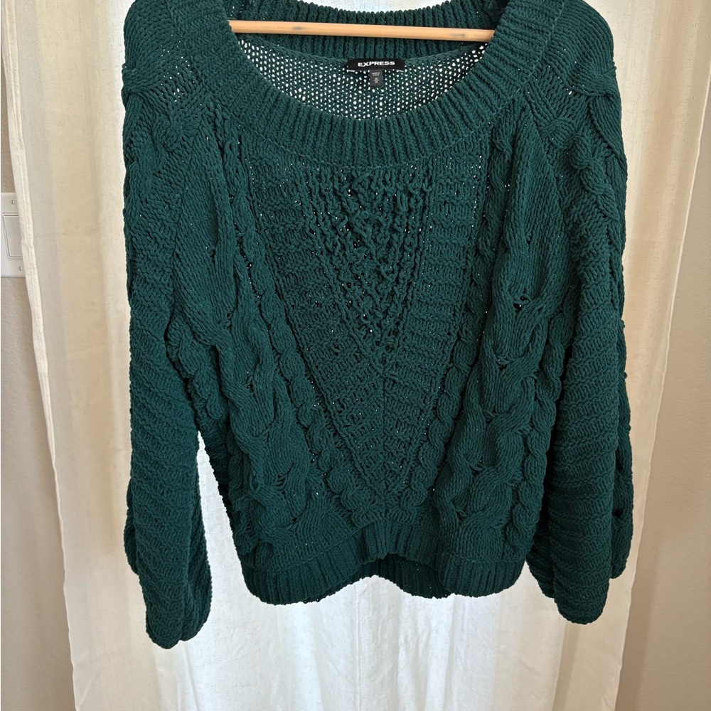 Express Forest Green Cable Knit Sweater